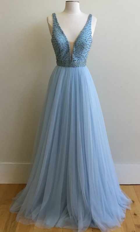 V Neck Prom Dresses,long Prom Gowns,chiffon Prom Dresses,beaded Evening ...