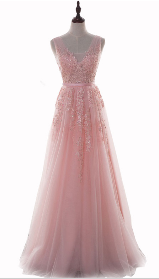 Pink V-neck Prom Dresses Long Sexy Imported Party Dress Evening Wear ...