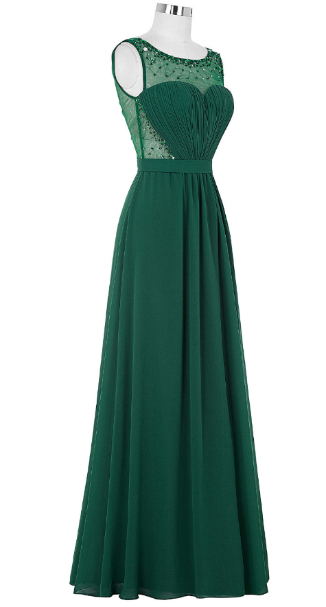 A Dark Green Night Gown With Dark Green Neck, Evening Dress. on Luulla