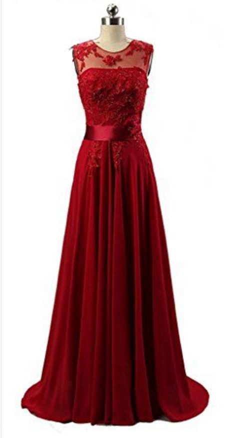 Dark Red Sheer Neck Long Formal Occasion Dress on Luulla