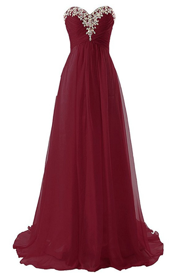 A Sleeveless Ball Gown With Crystals In Red Wine. The Party Dress, on ...