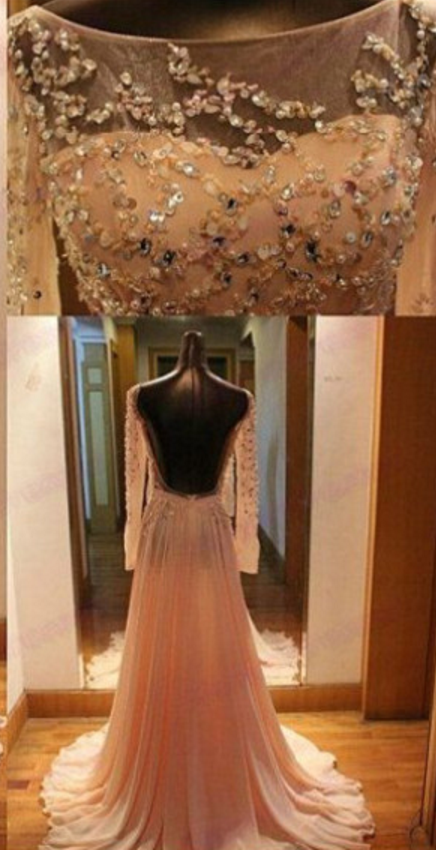 Gorgeous Open Back Long Sleeves Prom Dress Special Occasion Gown on Luulla