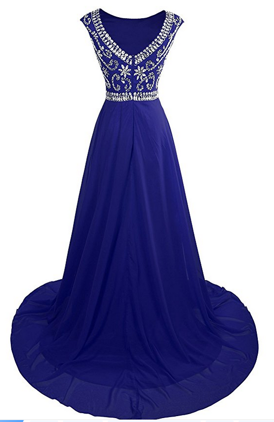 Simple Long Chiffon Dress with Lace Decor Royal Blue
