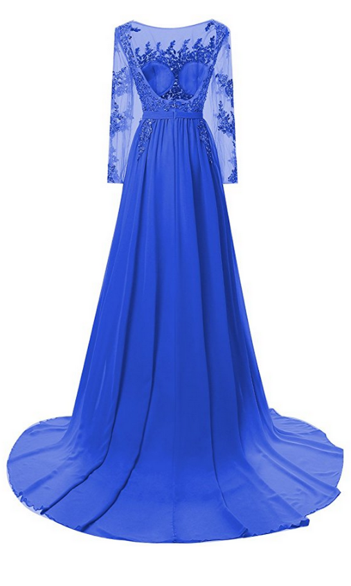 Long Sleeves Blue Prom Dress With Open Back on Luulla