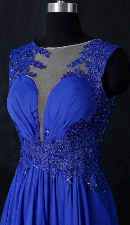 Sheer Back Formal Dresses,elegant Royal Blue Prom Dresses Long,lace And ...