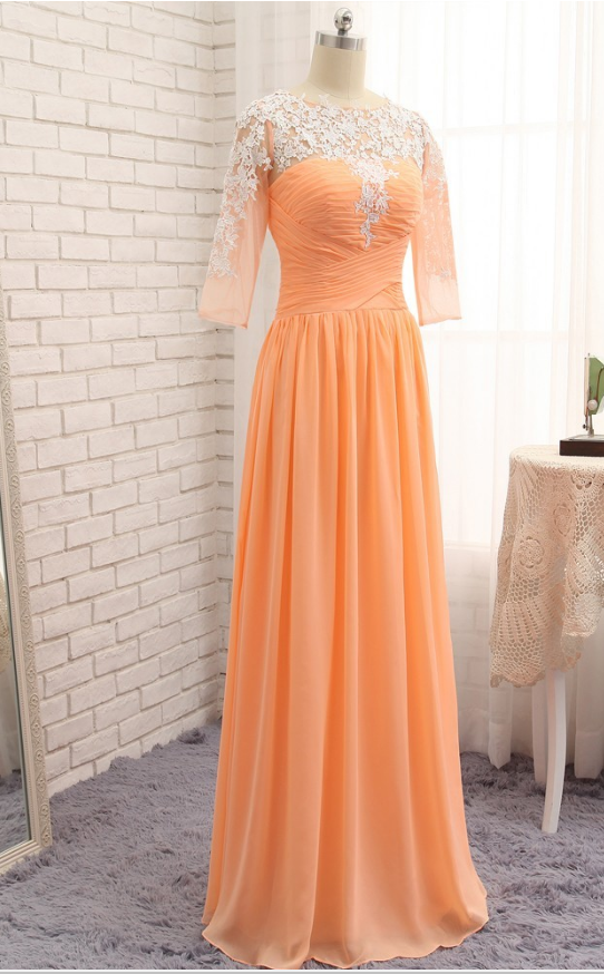 Orange Wedding Dress Party Silk Sleeveless Silk Sleeve Semi Long - Long ...