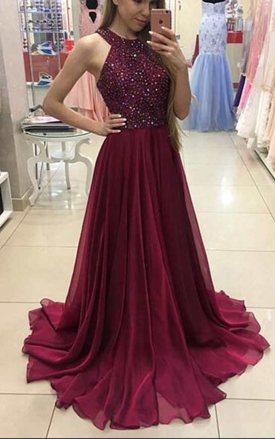 2022 Burgundy/Maroon Prom Dresses Scoop A Line With Sash & Applique main image 1