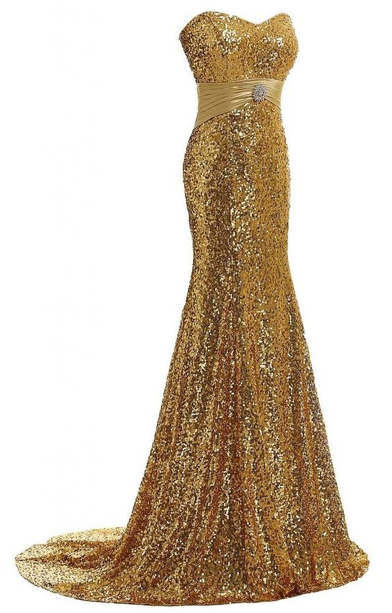 Custom Made Gold Sweetheart Neckline Long Bridesmaid Dress With Sequin ...