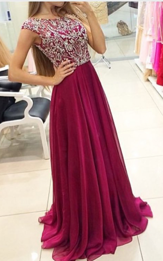 Aline Scoop Neck Beaded Bodice Chiffon Skirt Prom Dresses, Sexy — free download