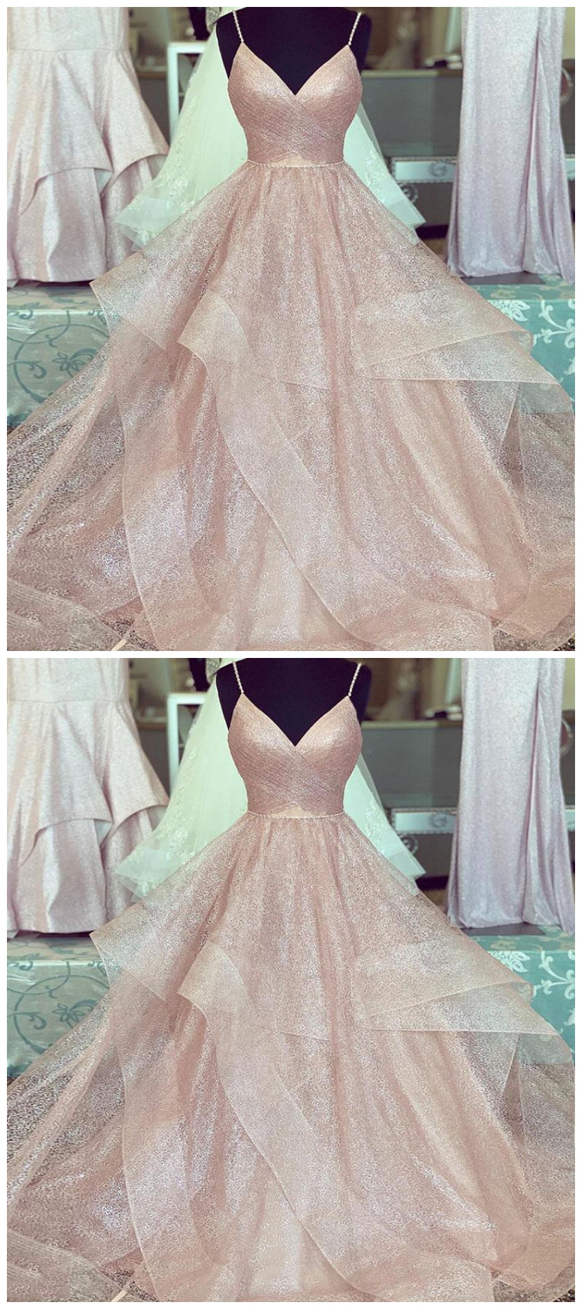 Black Deep V Neck Sequins Long Prom Dresses with Feather VK23111801