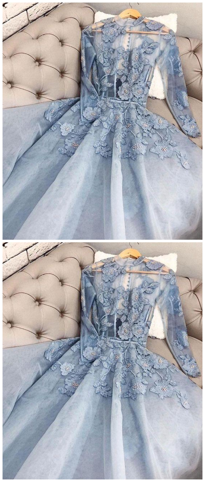Blue Tulle Lace Long Prom Gown on Luulla