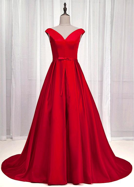 Exquisite Satin Off-the-shoulder Neckline A-Line Prom Dress With ...
