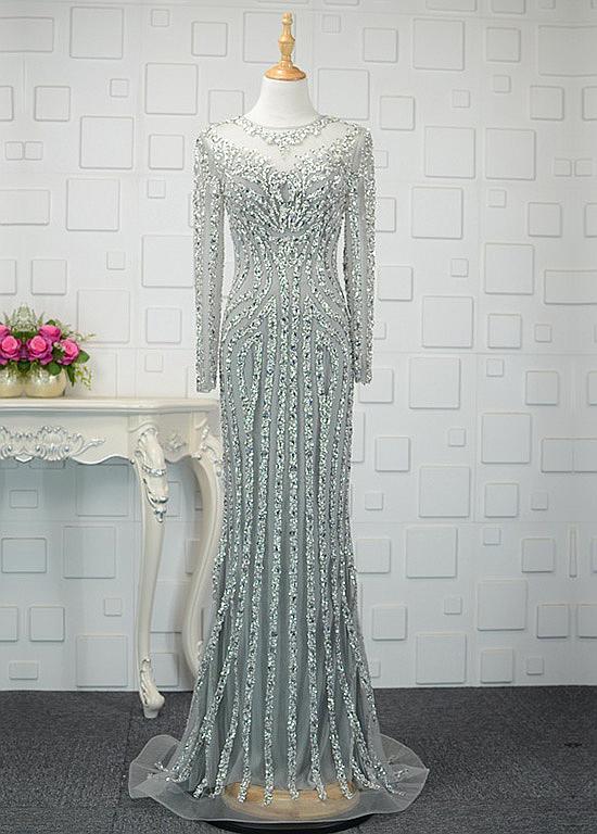 A-Line/Elegant Jewel Sleeveless Beading Tulle Prom Dresses main image 1
