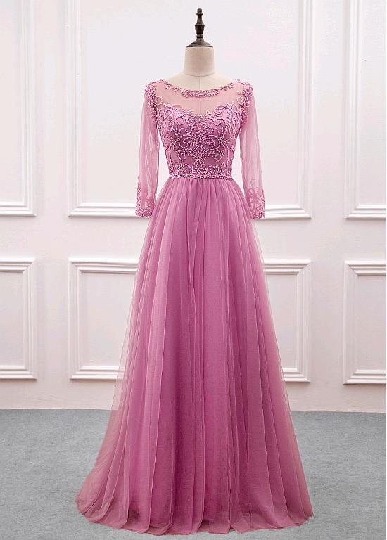 A-Line Jewel Neckline Tulle Dress Wisteria
