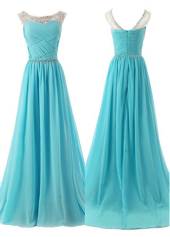 A-Line/Elegant Bateau Tulle Applique Floor-Length Sleeveless Prom Dresses