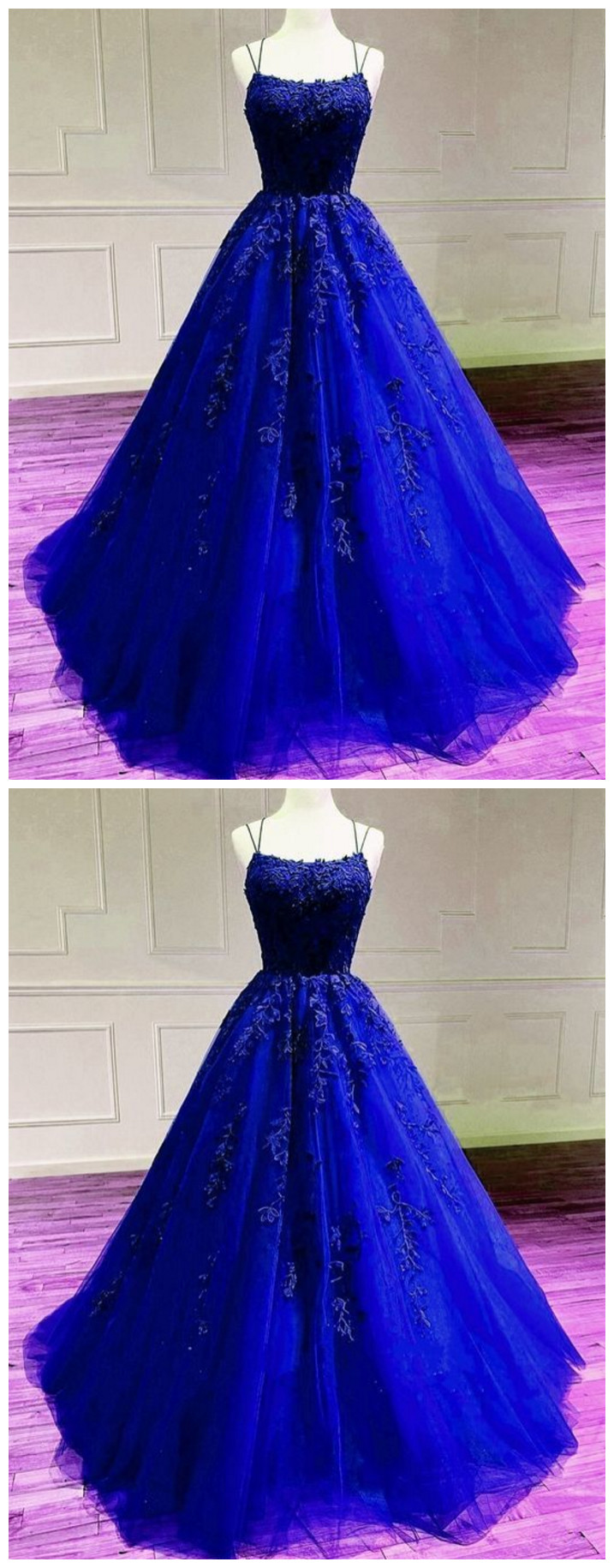 Royal Blue Prom Dress Tulle Ball Gown Lace Embroidery on Luulla