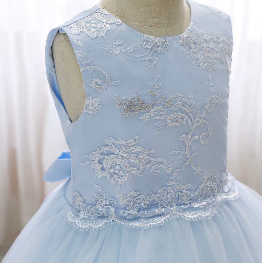 Kid Girl Lapel Embroidered Floral Long-sleeved Princess Dress