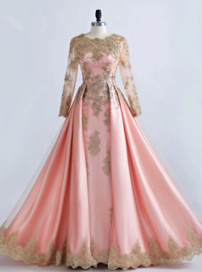 Tulle Long Prom Dresses with Appliques and Beading,Winter Formal Dresses,DS4123 main image 0