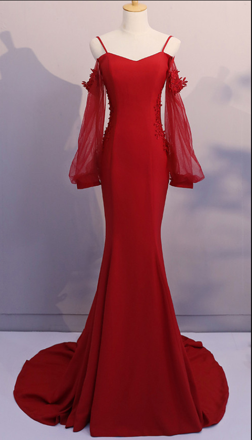 Red Spandex Mermaid Long Prom Dress 2019, Red Formal Gowns, Red Formal ...