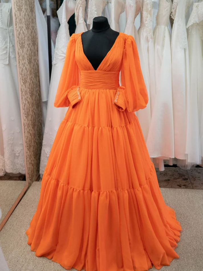 Prom Dresses Chiffon Dress, Long Sleeves Rustic Dress, Chrismas Party ...