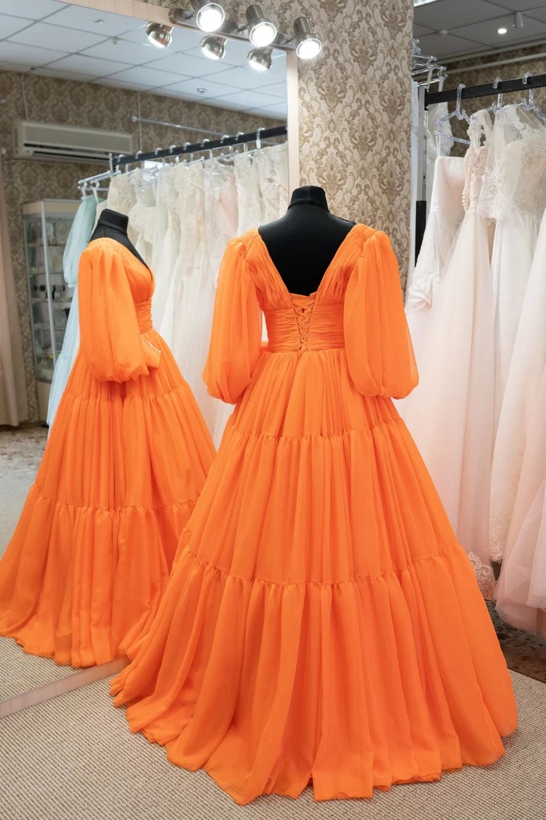 Prom Dresses Chiffon Dress, Long Sleeves Rustic Dress, Chrismas Party ...