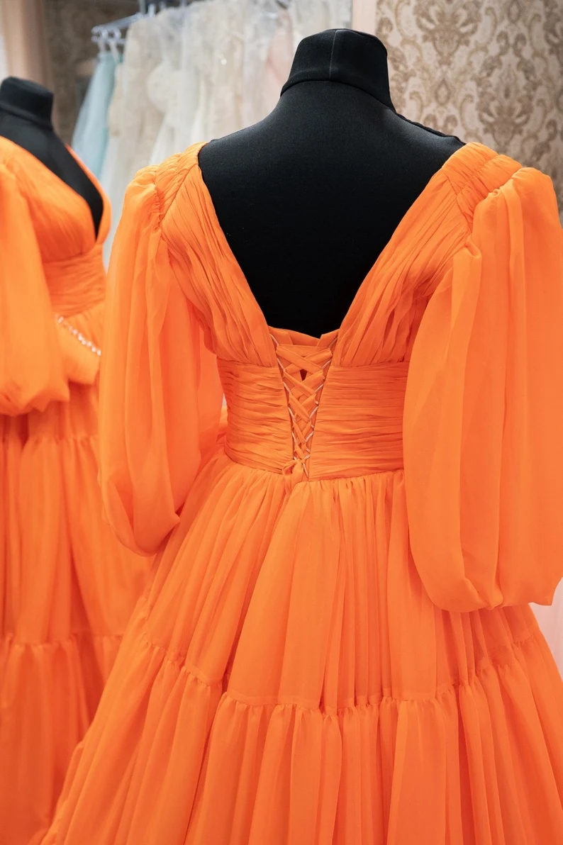 Prom Dresses Chiffon Dress, Long Sleeves Rustic Dress, Chrismas Party ...