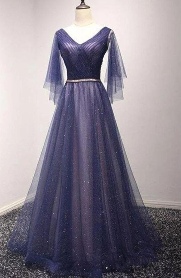 A line v neck celebrity prom dresses, elegant long evening dresses  cg16397