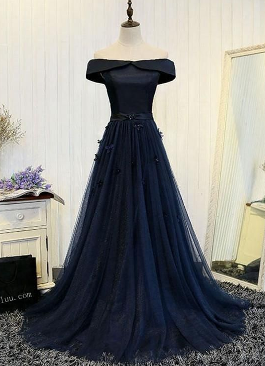 Navy Blue Off Shoulder Floor Length Party Dress, Prom Dress on Luulla