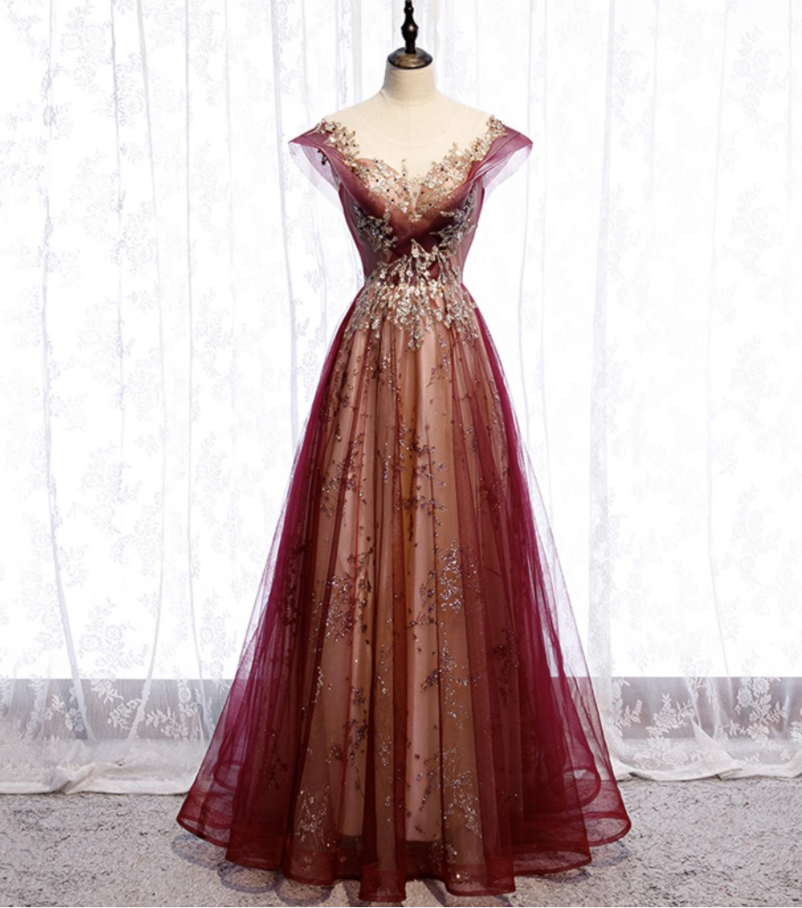 Quality Evening Dress A line Sequined Floral Tulle Embroidery Guest Dress Side Slit Long Party Wear