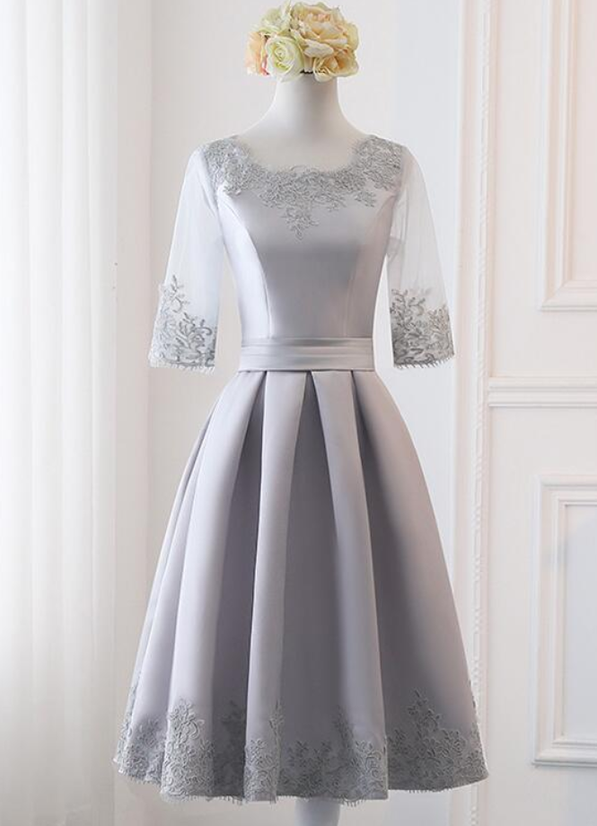 Dresses,simple Knee Length Satin Short Sleeves Party Dress