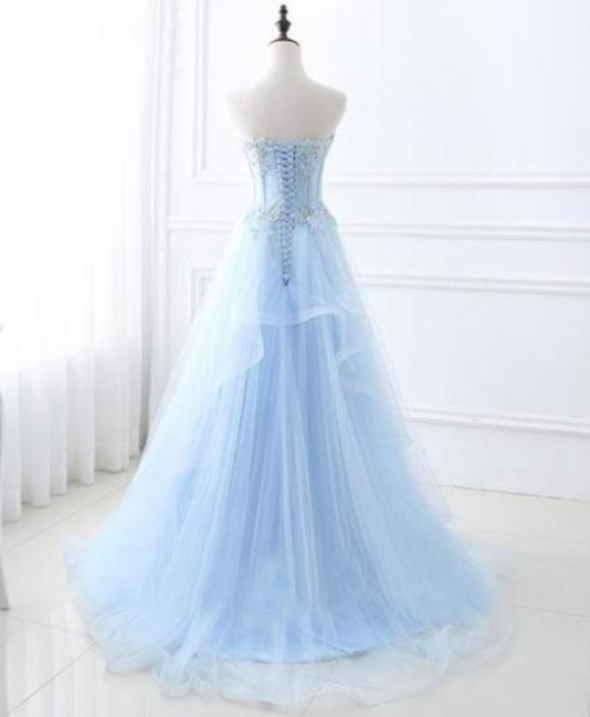 Tulle Long Prom Dresses with Appliques and Beading,Winter Formal Dresses,DS4123 main image 1