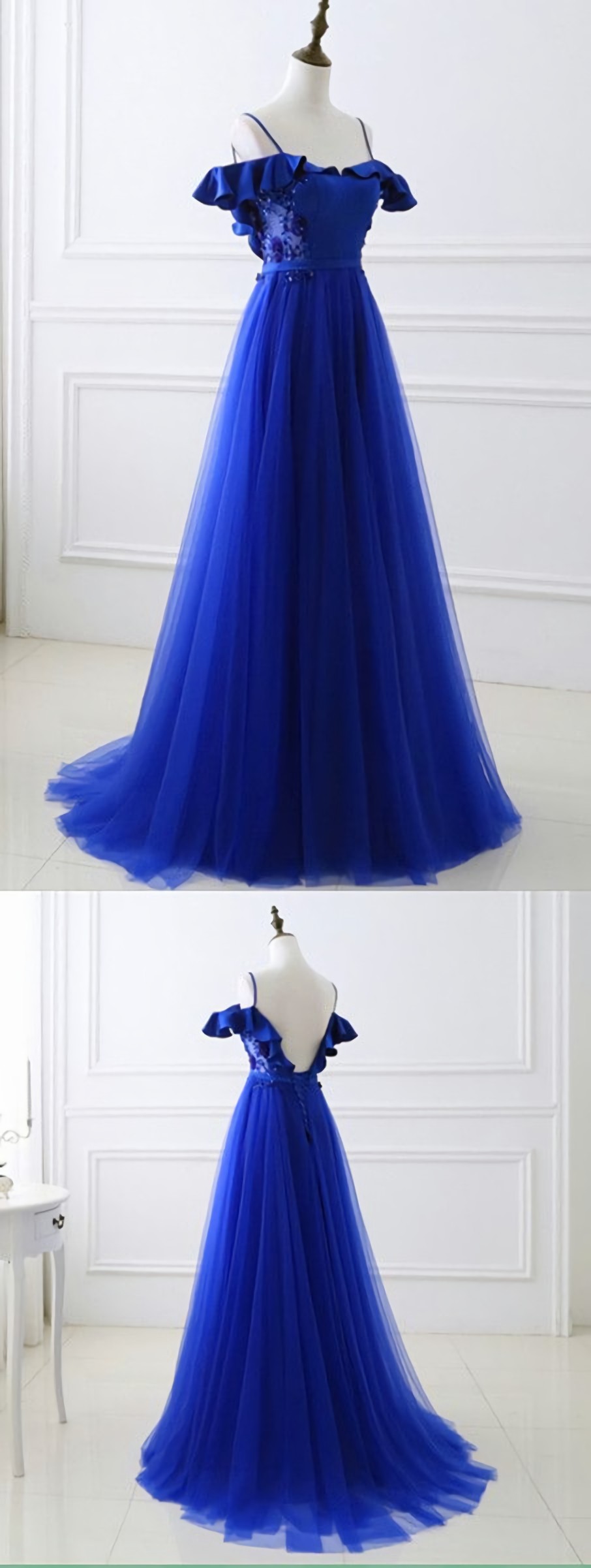 A-Line Off Shoulder Tulle Long Prom Dress