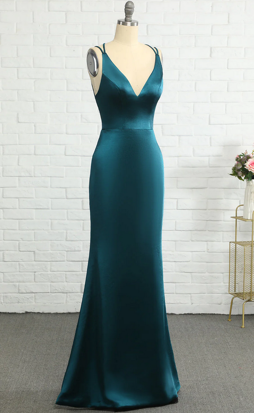 Trendy V-Neck Mermaid Floral Satin Maxi Floral Formal Evening Dresses For Women main image 1