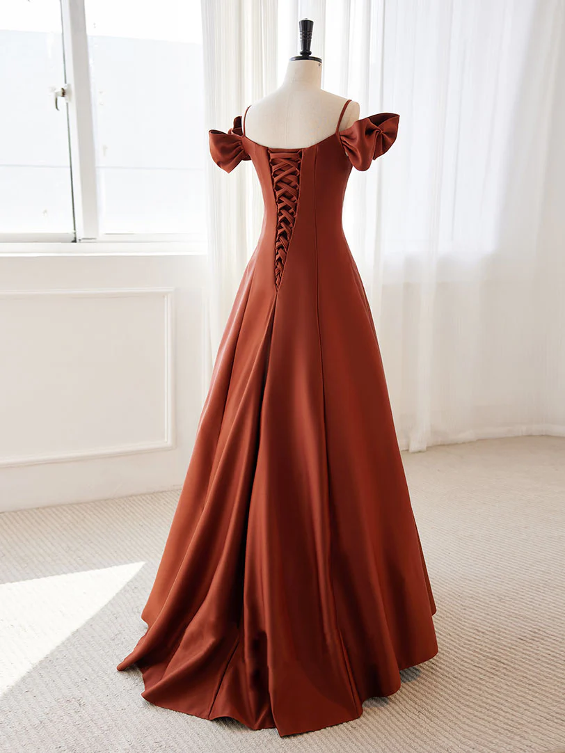 Orange Long Prom Dress Fashion Evening Gown Satin A Line Style