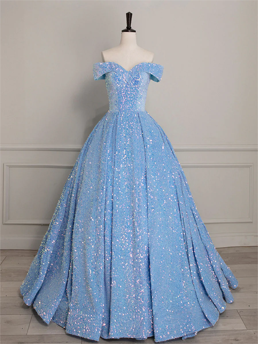 Elegant Dress Short Sleeves Delicate Sequin Blue Long Prom Gown main image 1