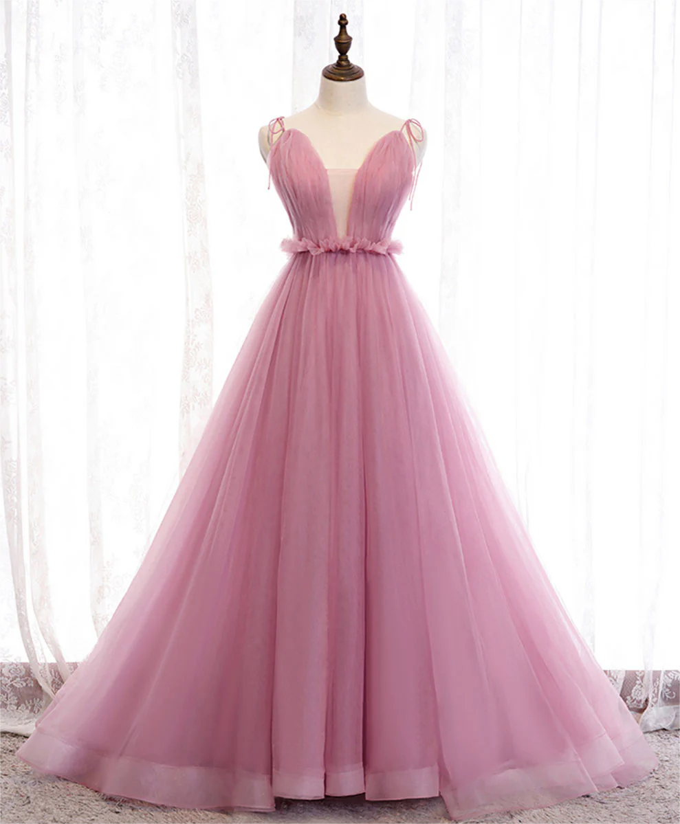 Prom Dresses,pink V Neck Long Prom Dress, Aline Pink Formal Evening — free download