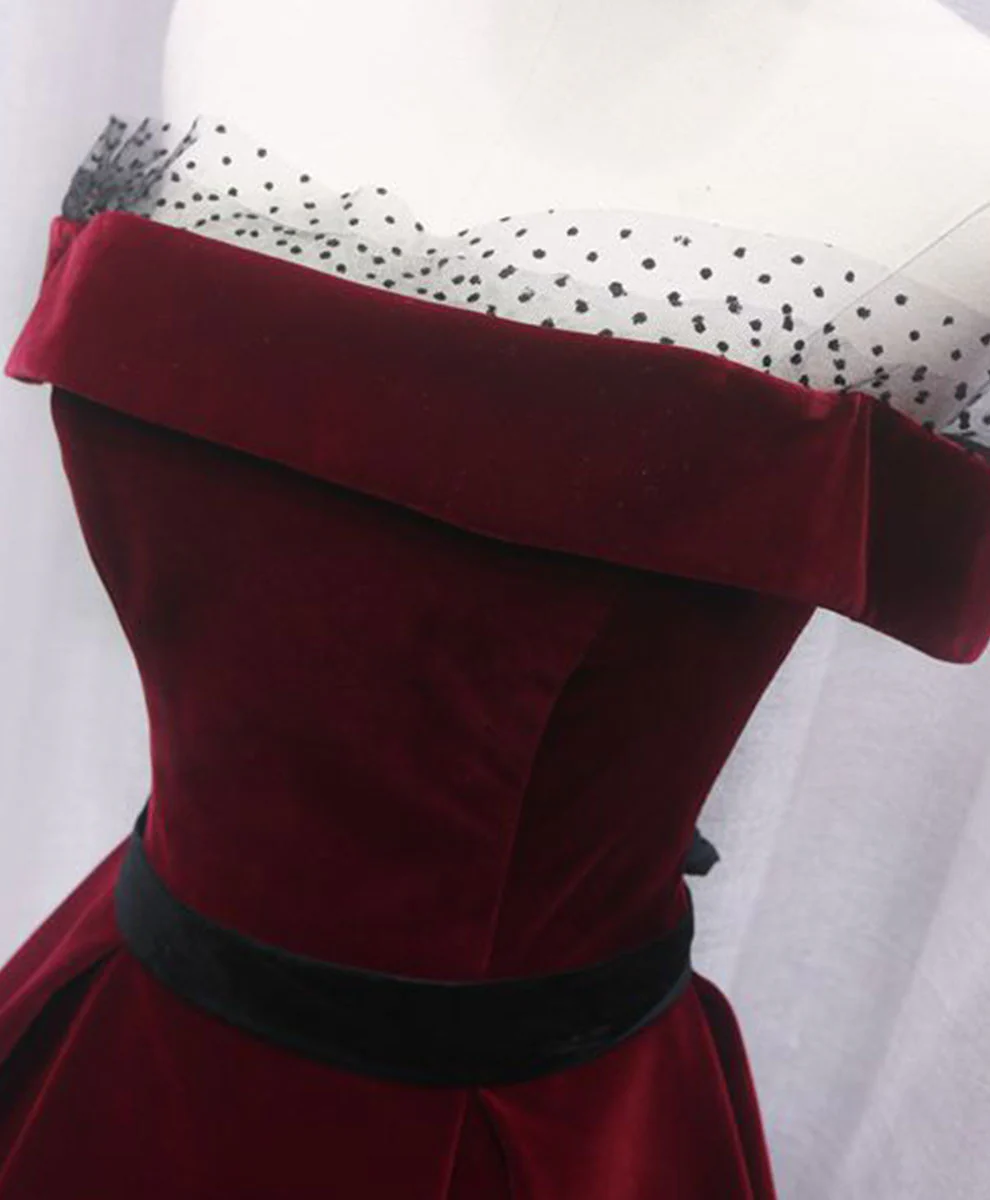 Burgundy prom dress,off the shoulder evening dress,formal gown long  C2015 main image 0