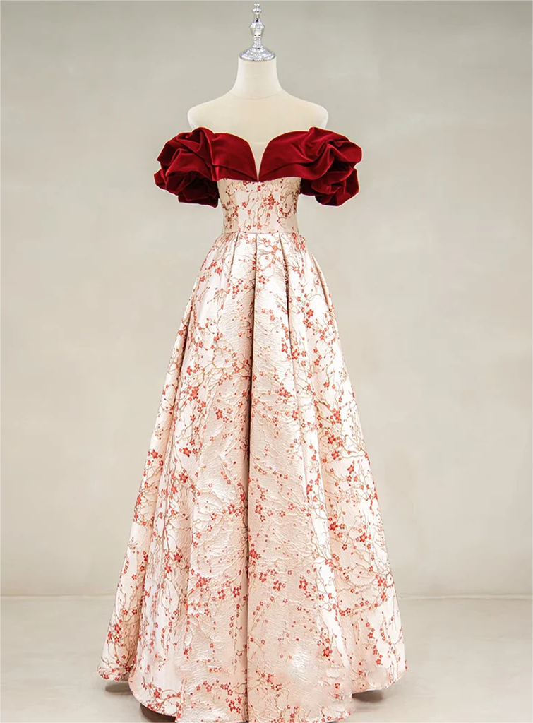 A-Line Off-the-Shoulder Sleeveless Floor-Length With Sash/Ribbon/Belt Satin Prom Dresses main image 1