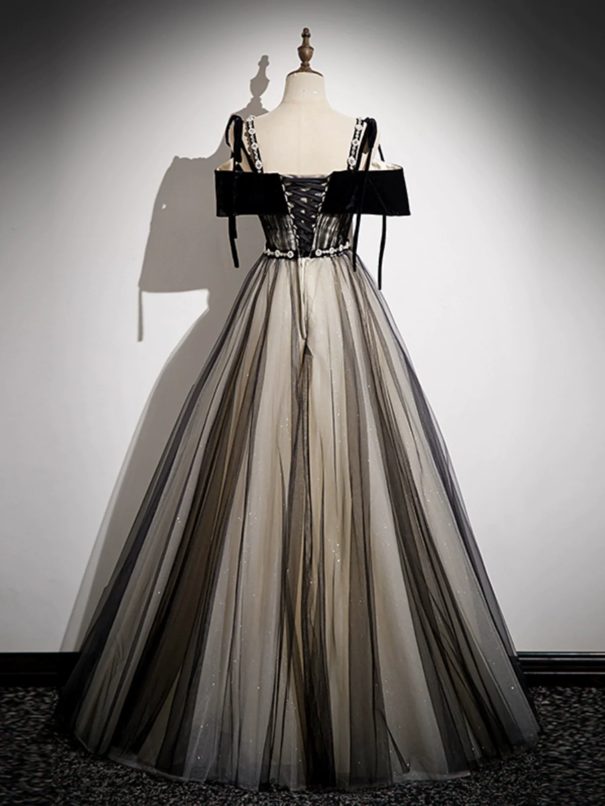 A-Line Off Shoulder Black Long Prom Dresses, Black Formal Evening Dress