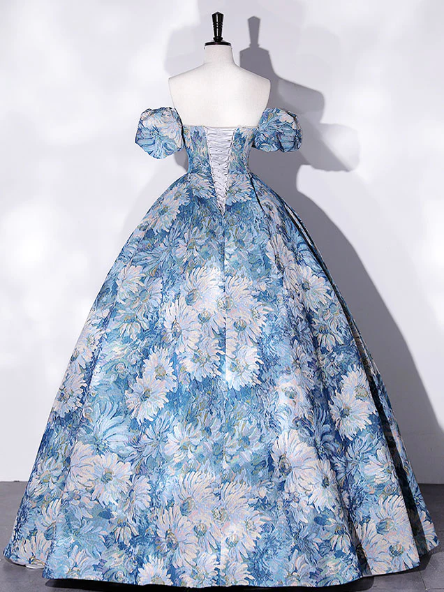 Prom Dresses,a-line Blue Satin Long Prom Dress, Flower Satin Blue ...