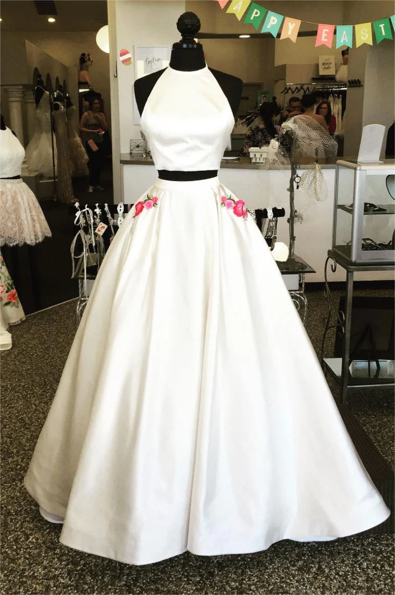Two Piece White Long Evening Dress Prom Gown