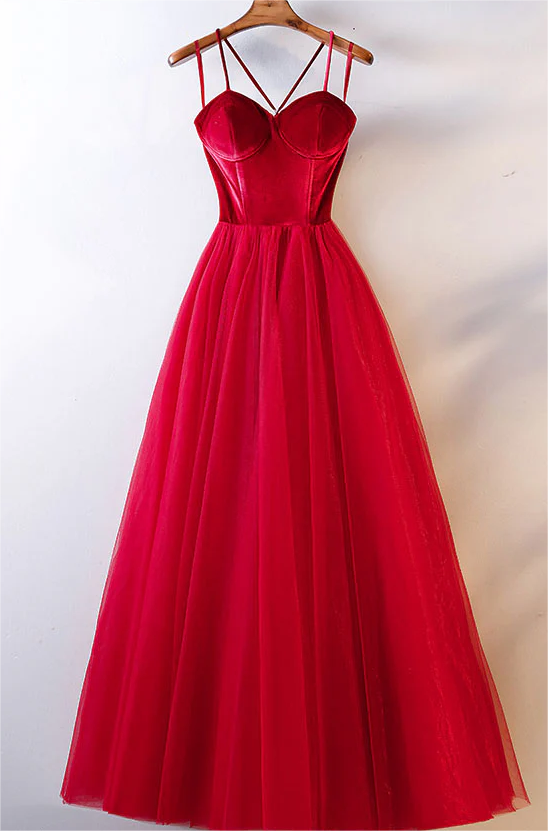 Red Long Prom Dress, Tulle Long Formal Dress main image 1