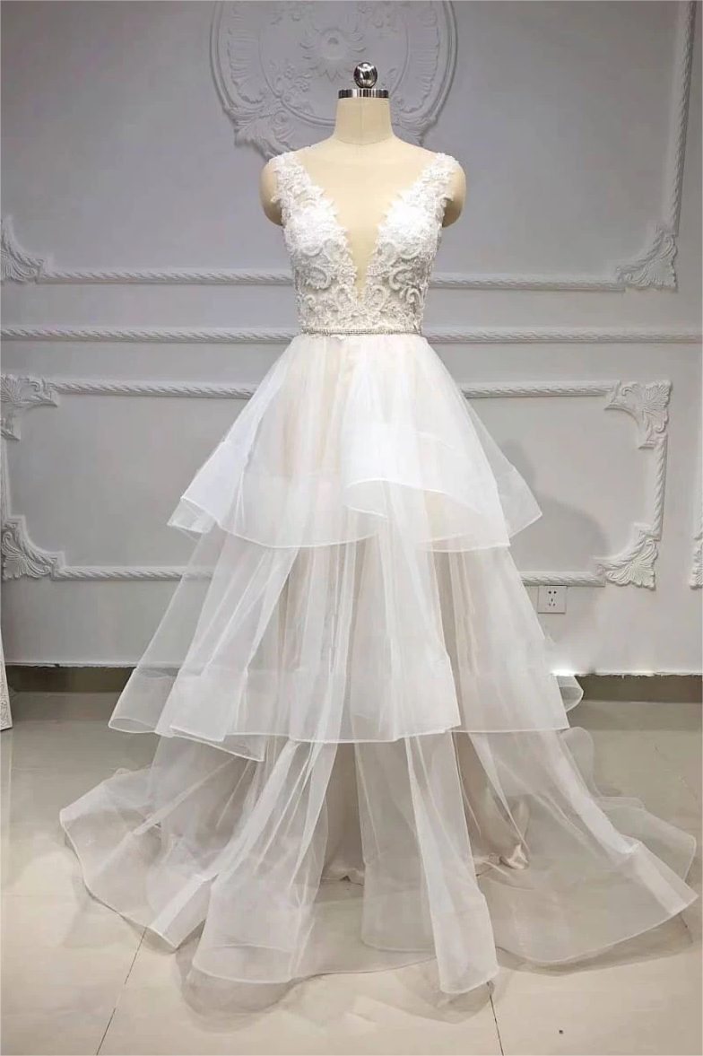 White tulle sequin long prom dress white tulle evening dress main image 0